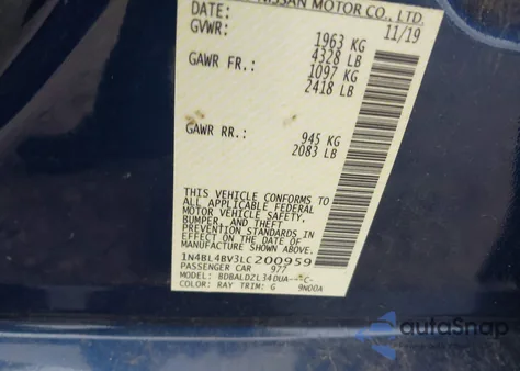 2020 Nissan Altima S Fwd из США, поврежденный, VIN 1N4BL4BV3LC200959